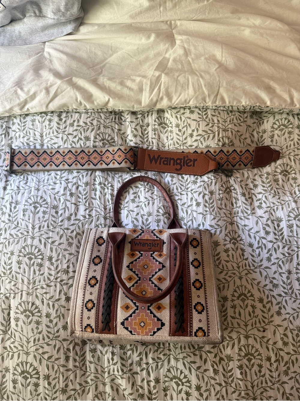 Wrangler Beige & Brown Southwestern Aztec-print canvas mini tote bag